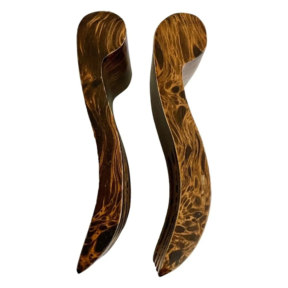 Salad Hands Servers Set of 2 Brown Burl Wood Grain Finish